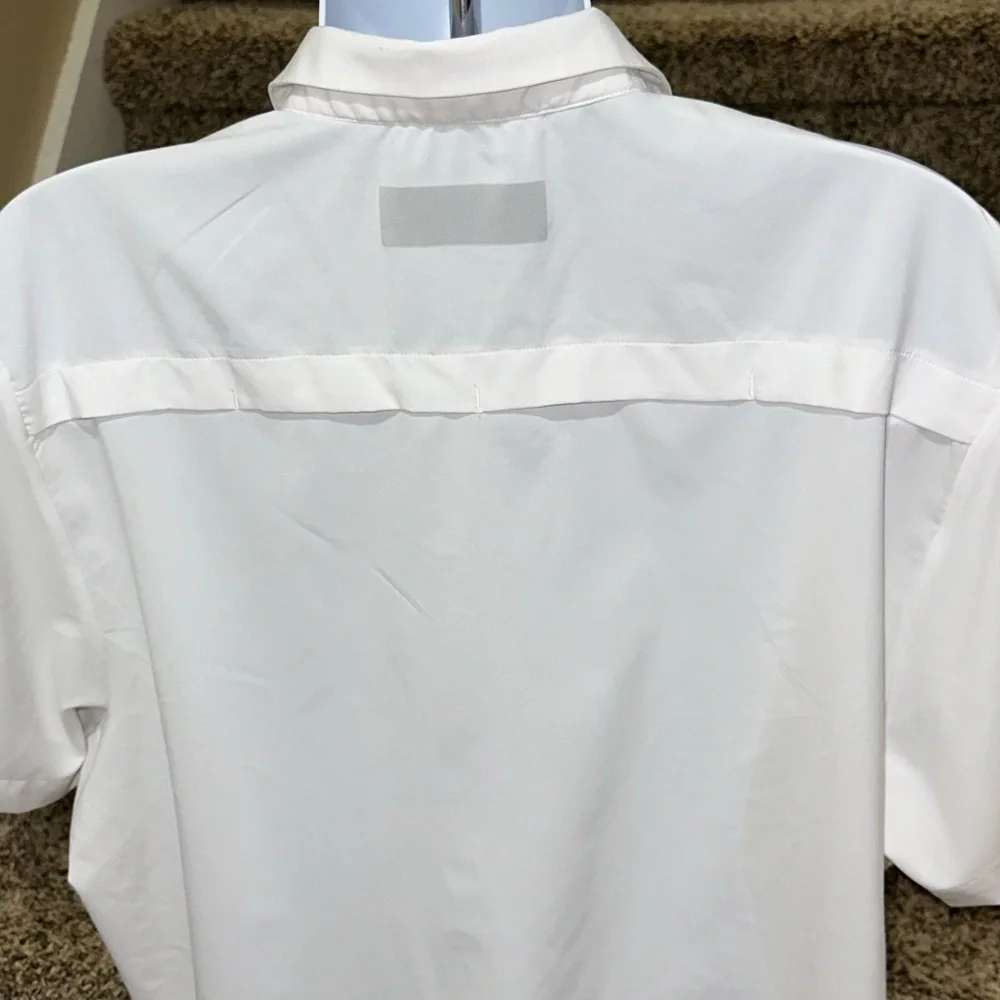 adidas White Short Sleeve Button-Down Polo with Maroon and Gold Logo